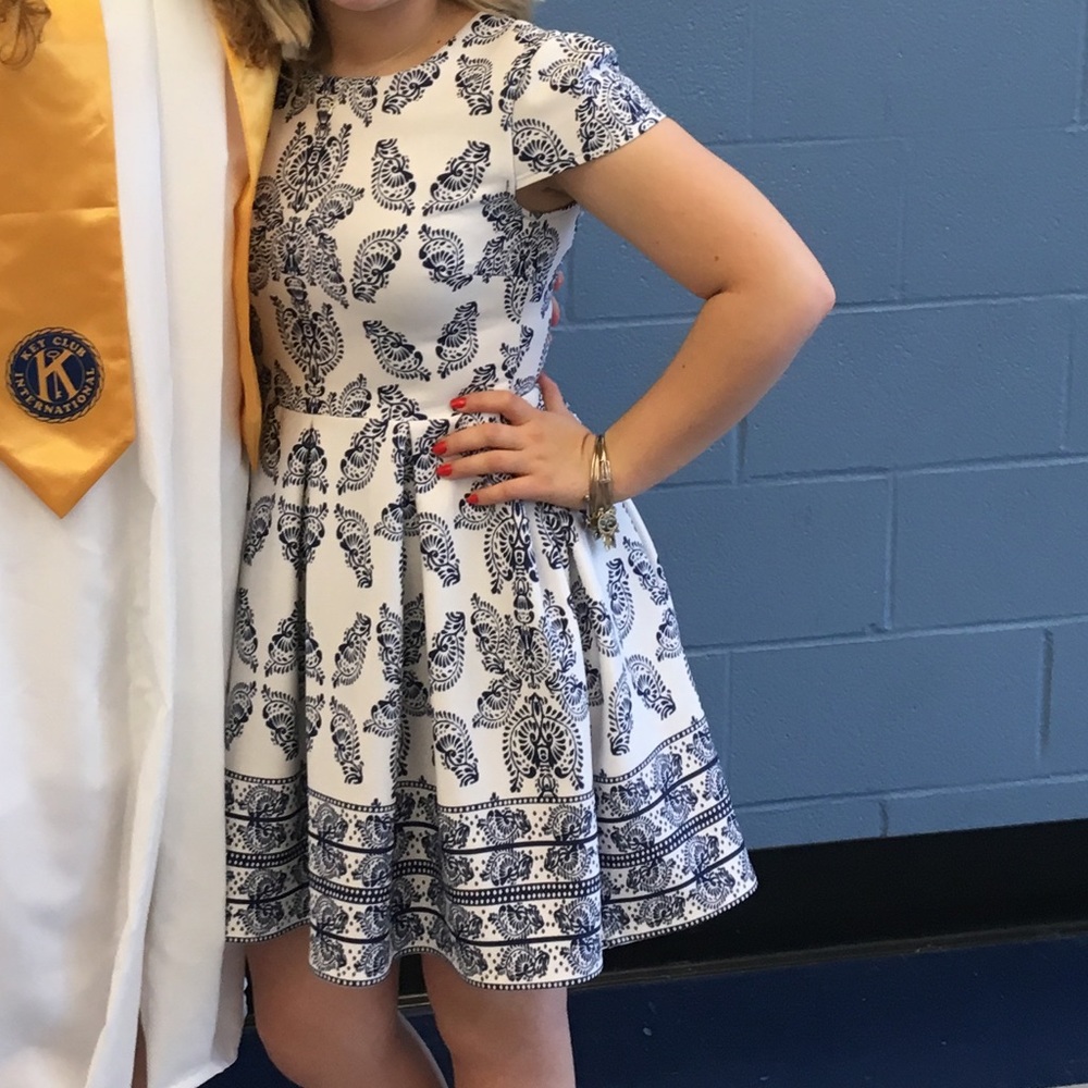 Blue and white dress